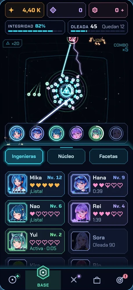 Pantalla de la tripulación de Vértice con los retratos de las ingenieras
