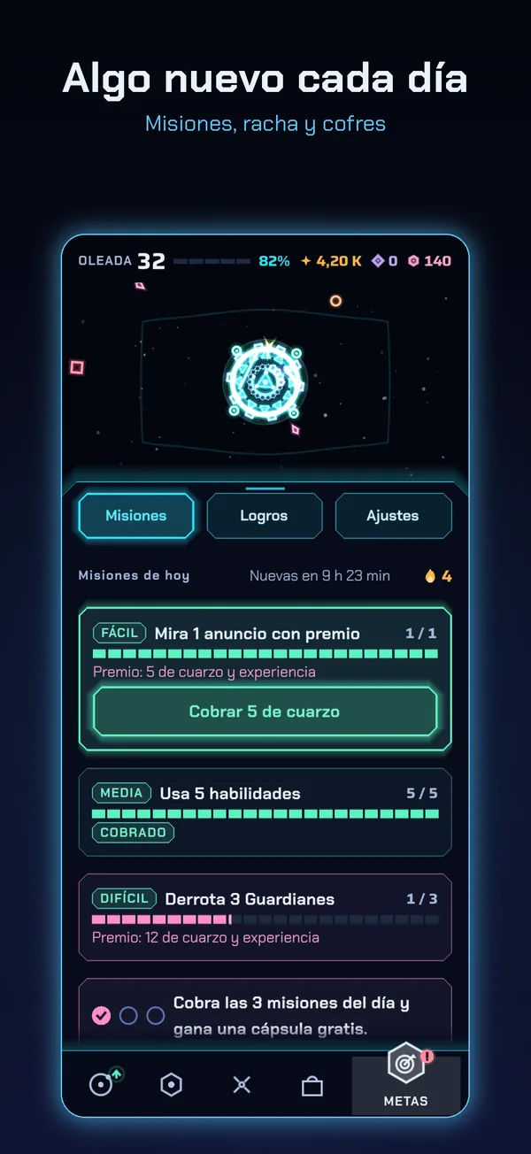 Algo nuevo cada día: misiones, racha y cofres
